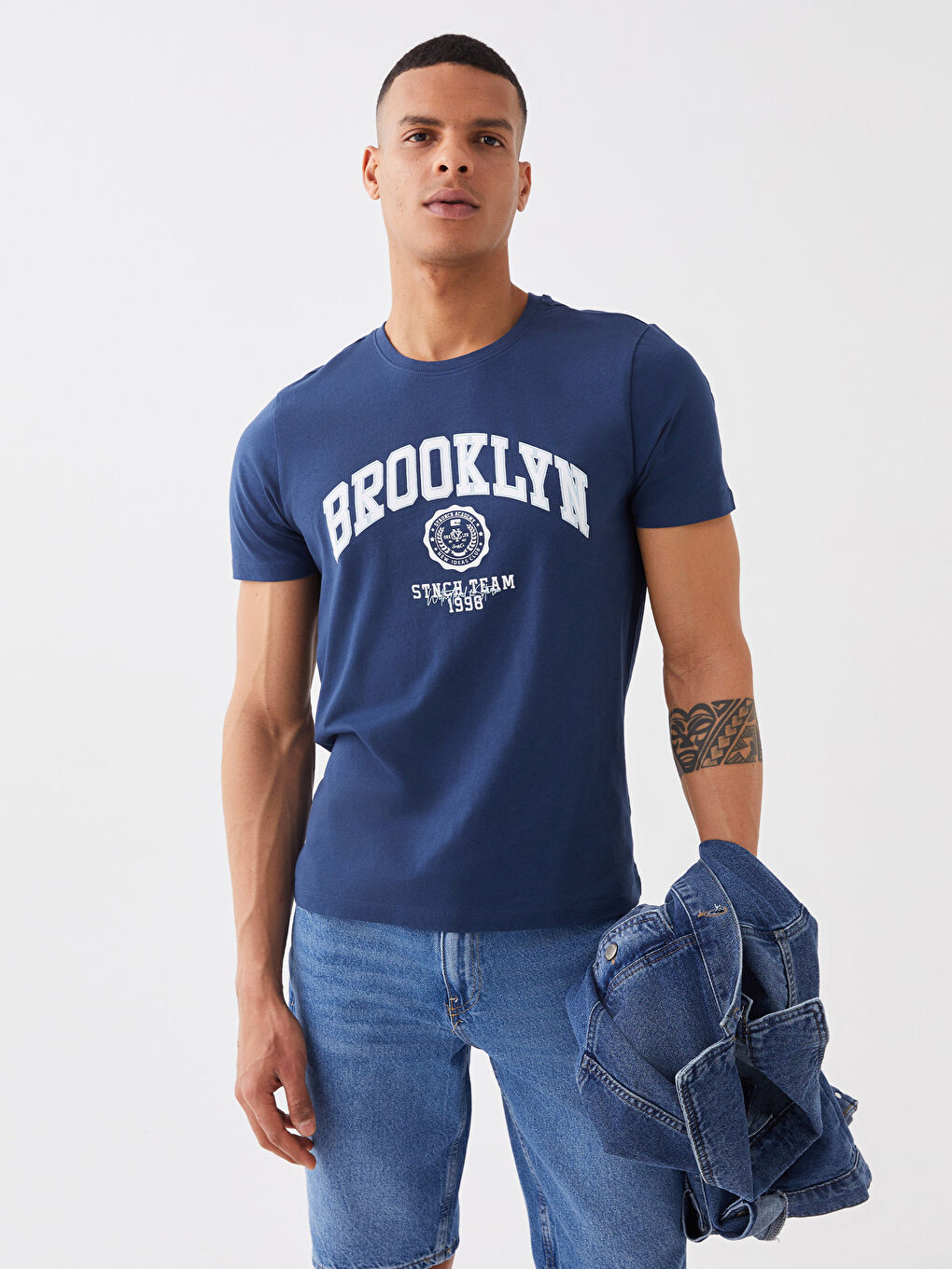 Crew Neck Short Sleeve Printed Combed Cotton Men's T-shirt