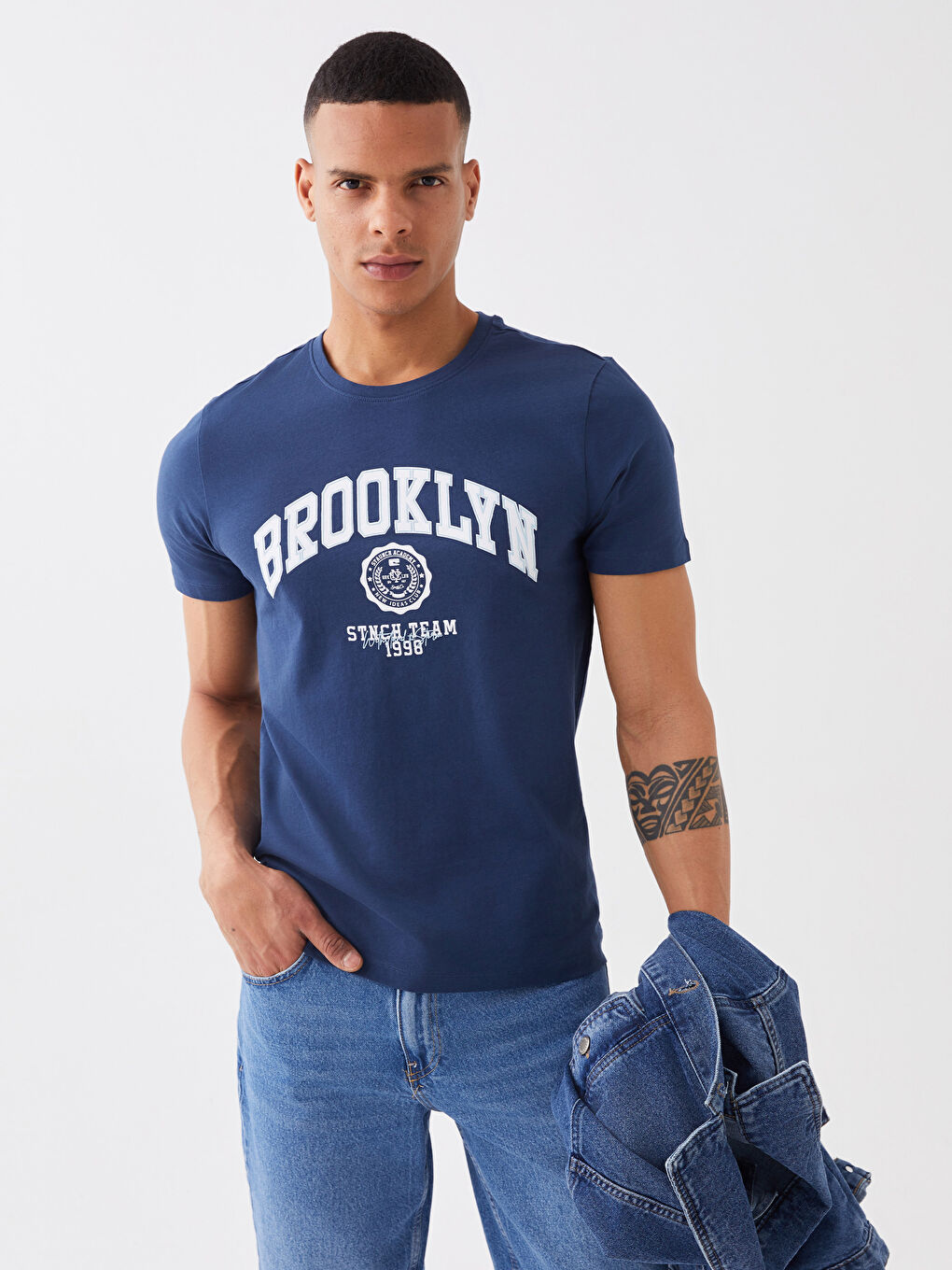 Crew Neck Short Sleeve Printed Combed Cotton Men's T-shirt-1