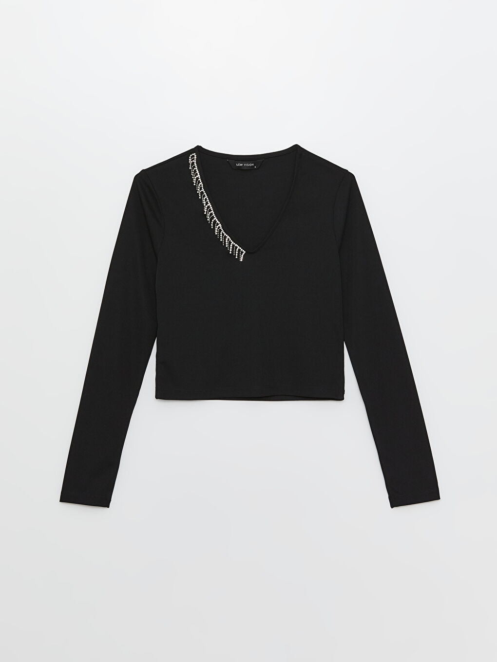 بلوزة ياقة على شكل حرف V مزخرفة كم طويل للسيدات-5