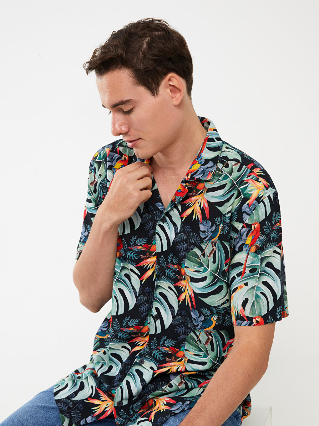 Regular Fit Short Sleeve Patterned Viscose Men's Shirt