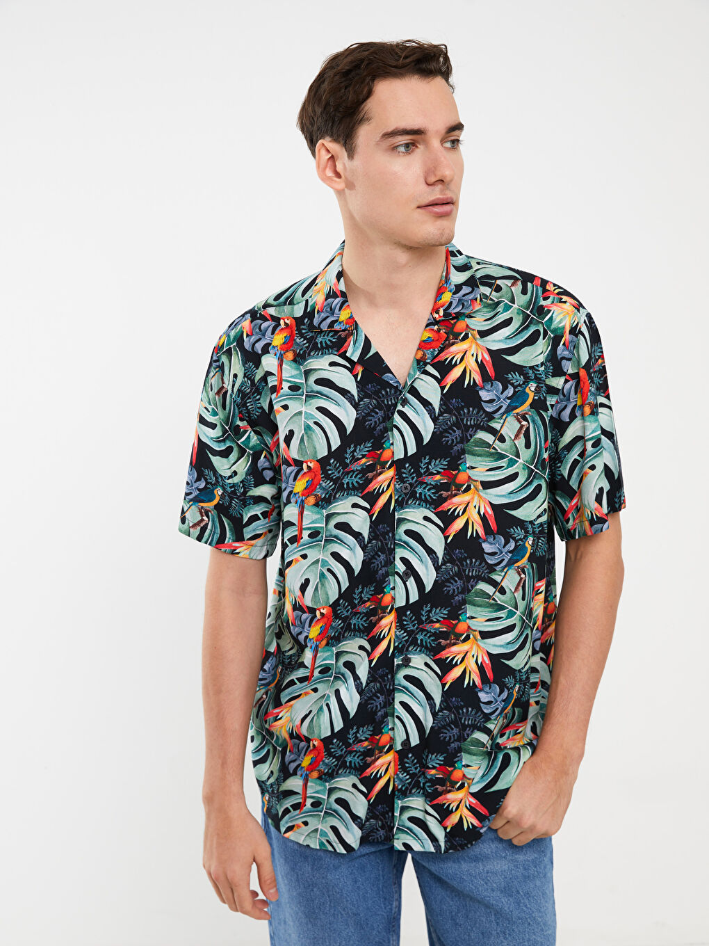 Regular Fit Short Sleeve Patterned Viscose Men's Shirt-1