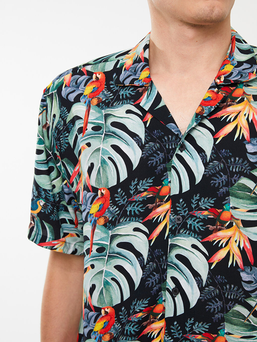 Regular Fit Short Sleeve Patterned Viscose Men's Shirt-3