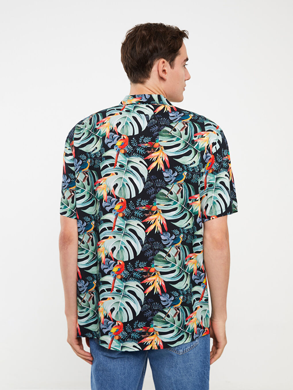 Regular Fit Short Sleeve Patterned Viscose Men's Shirt-4