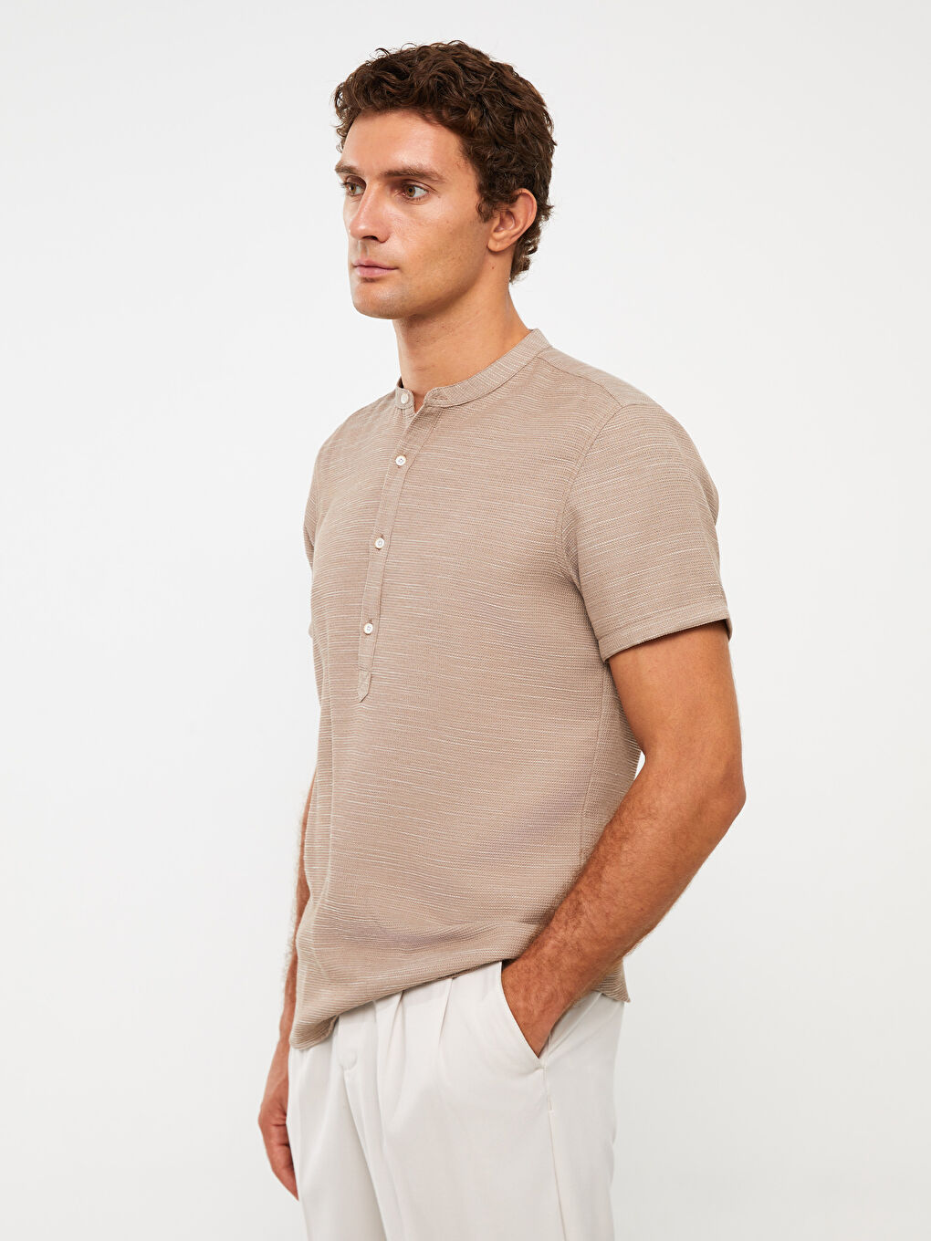 LCW Vision Regular Fit Mandarin Collar Short Sleeve Linen Blend Men's Shirt -S3CS77Z8-K6V