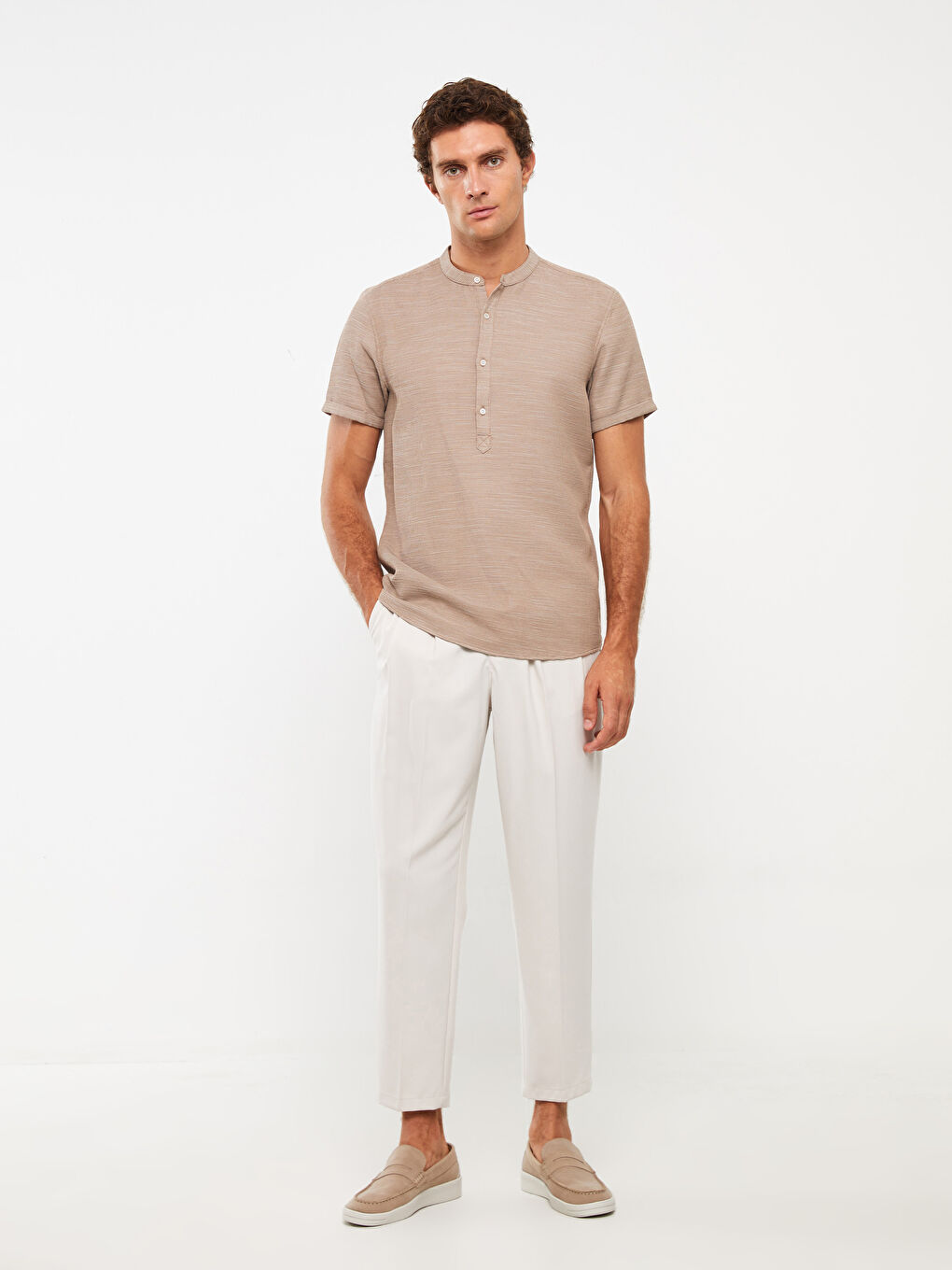 LCW Vision Regular Fit Mandarin Collar Short Sleeve Linen Blend Men's Shirt -S3CS77Z8-K6V