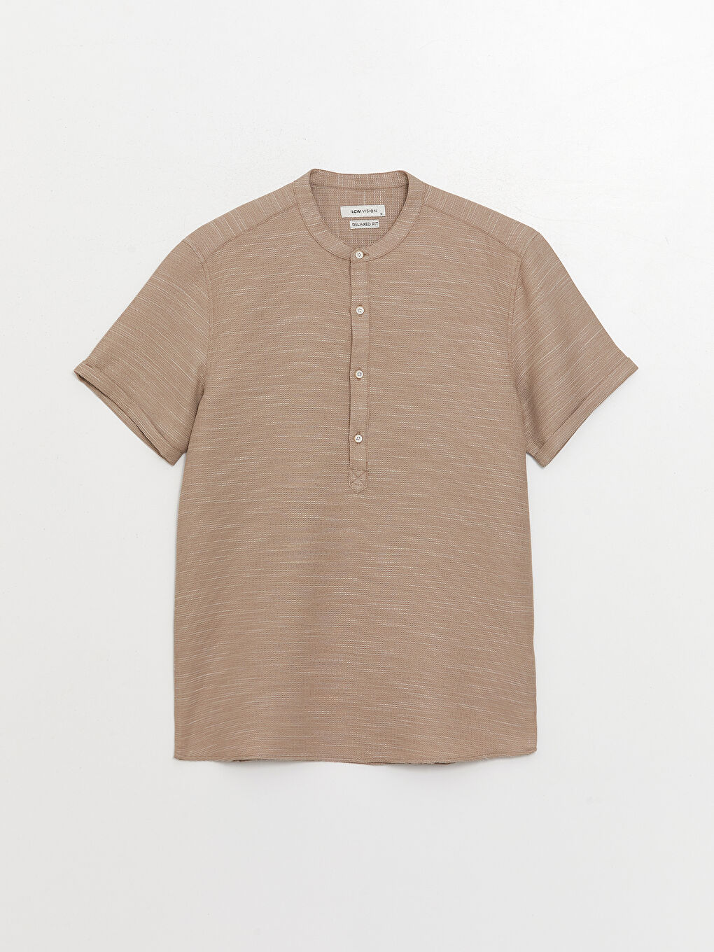 LCW Vision Regular Fit Mandarin Collar Short Sleeve Linen Blend Men's Shirt -S3CS77Z8-K6V