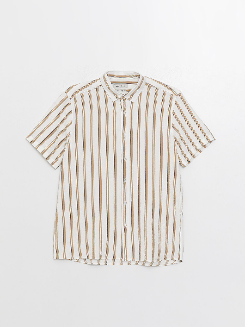Ekru Regular Fit Kısa Kollu Çizgili Erkek Gömlek-5