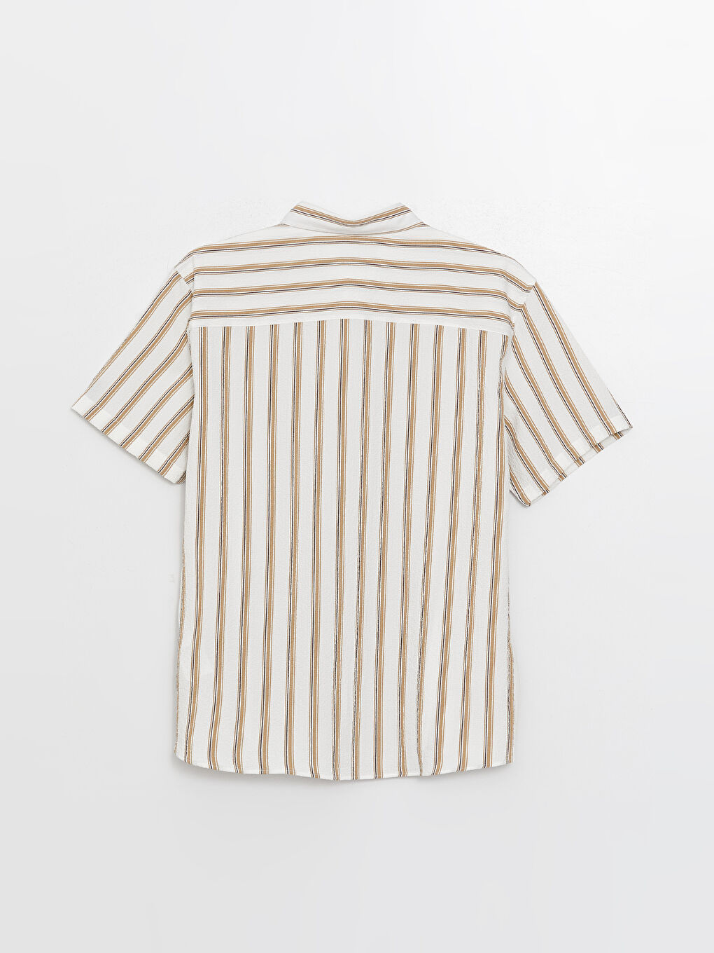 Ekru Regular Fit Kısa Kollu Çizgili Erkek Gömlek-6