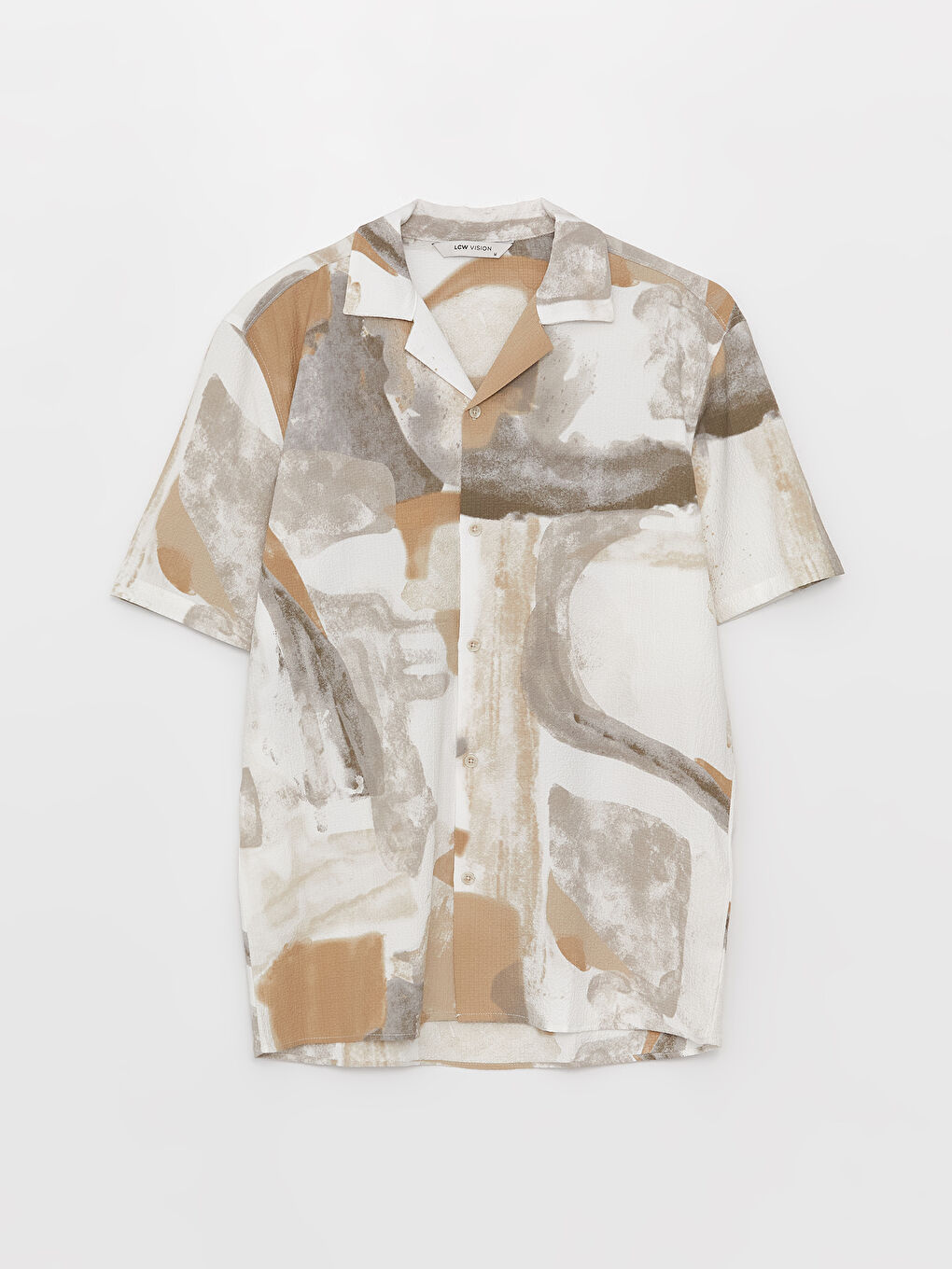 Bej Regular Fit Kısa Kollu Desenli Erkek Gömlek-5