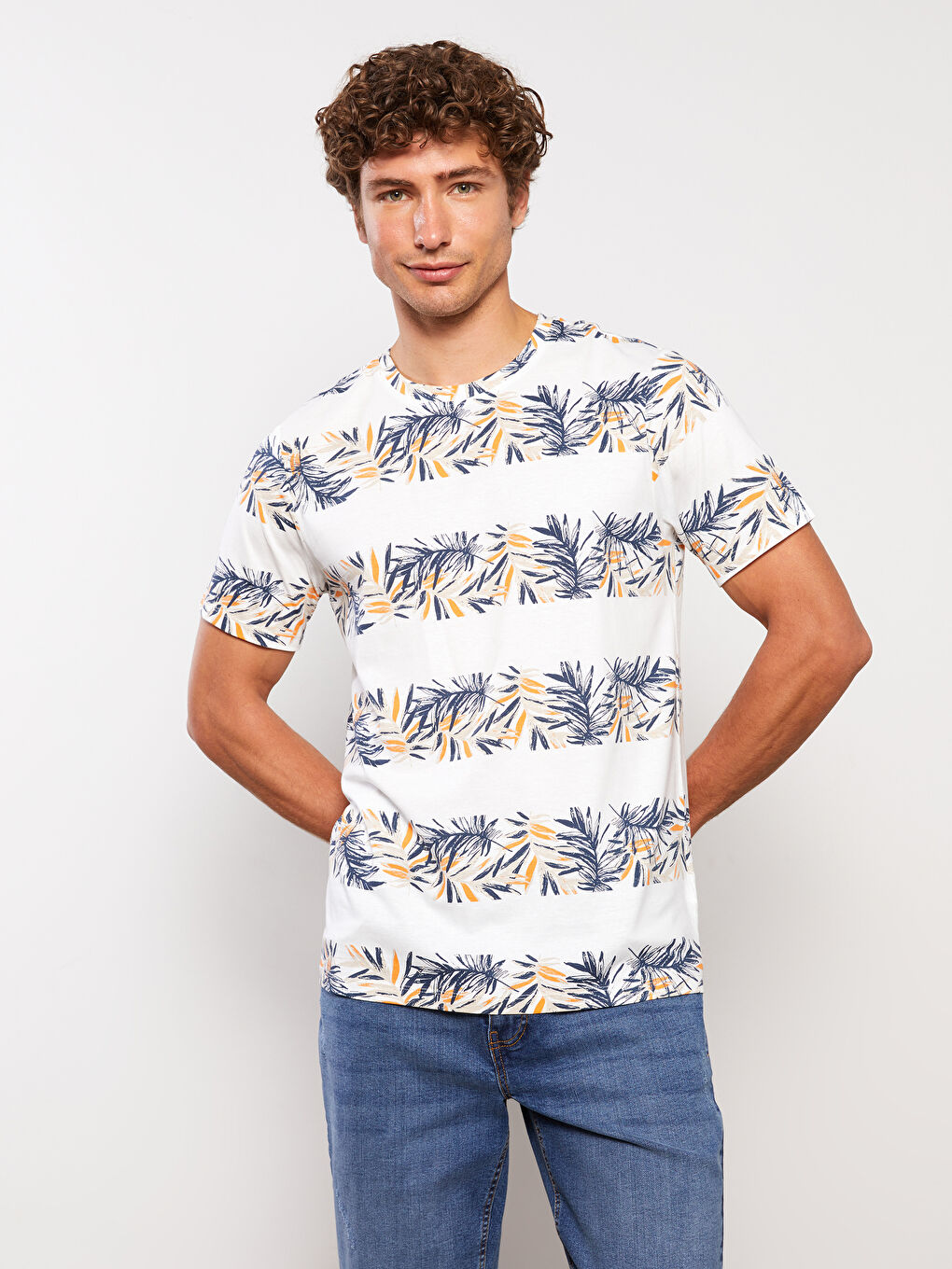 Crew Neck Short Sleeve Patterned Jersey Men's T-Shirt