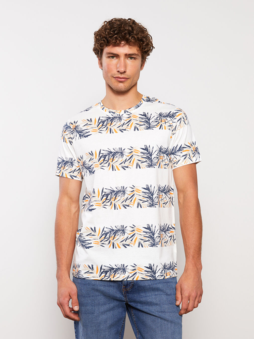 Crew Neck Short Sleeve Patterned Jersey Men's T-Shirt-2