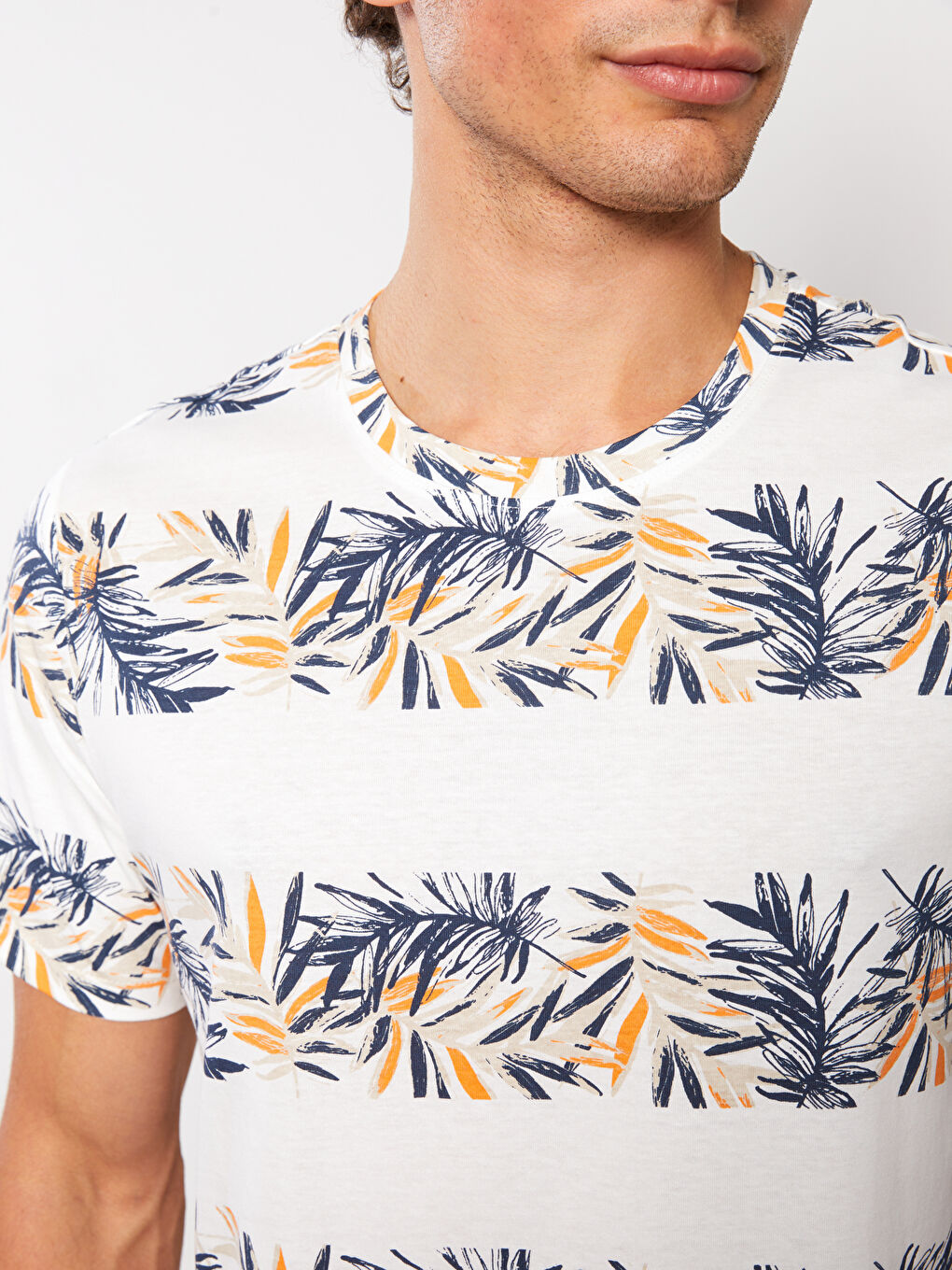 Crew Neck Short Sleeve Patterned Jersey Men's T-Shirt-3