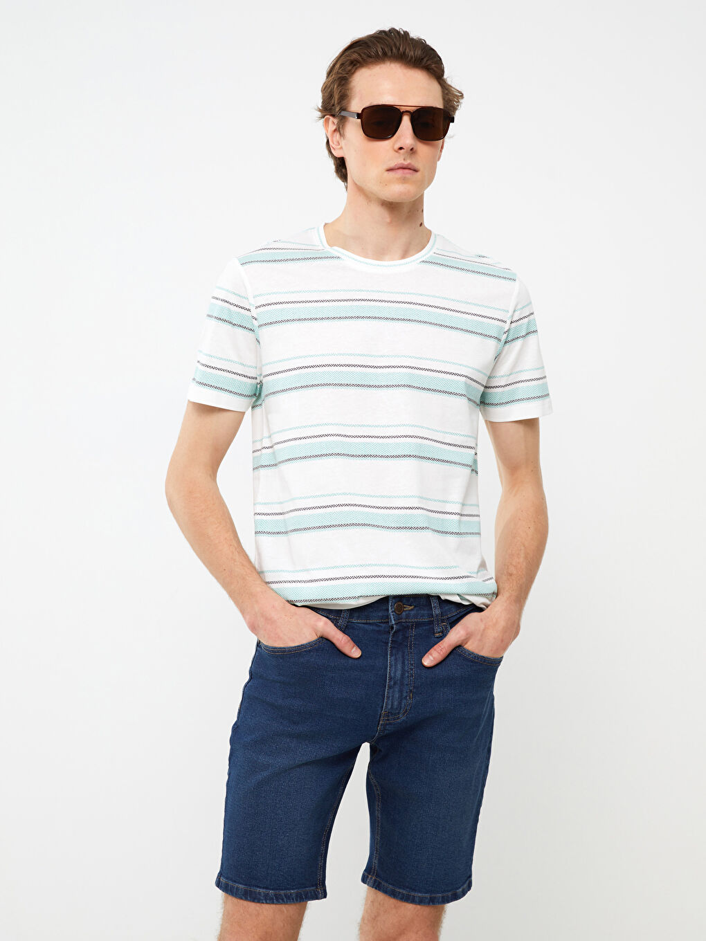 Crew Neck Short Sleeve Striped Jersey Men's T-Shirt