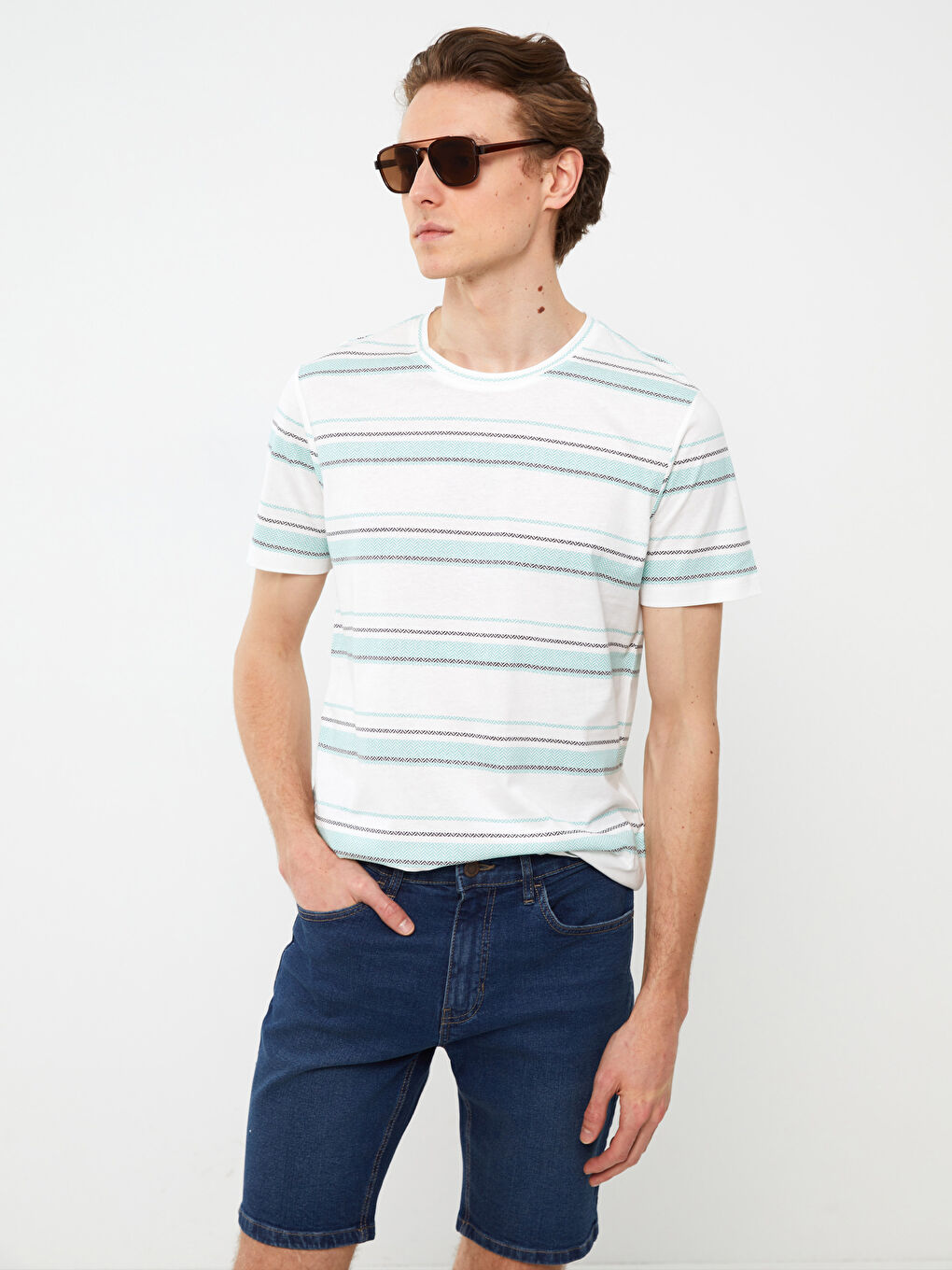 Crew Neck Short Sleeve Striped Jersey Men's T-Shirt-1