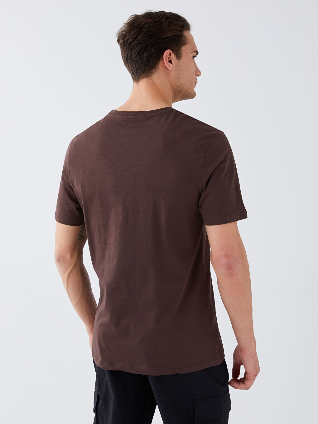 Kahverengi Bisiklet Yaka Kısa Kollu Baskılı Erkek Tişört-4