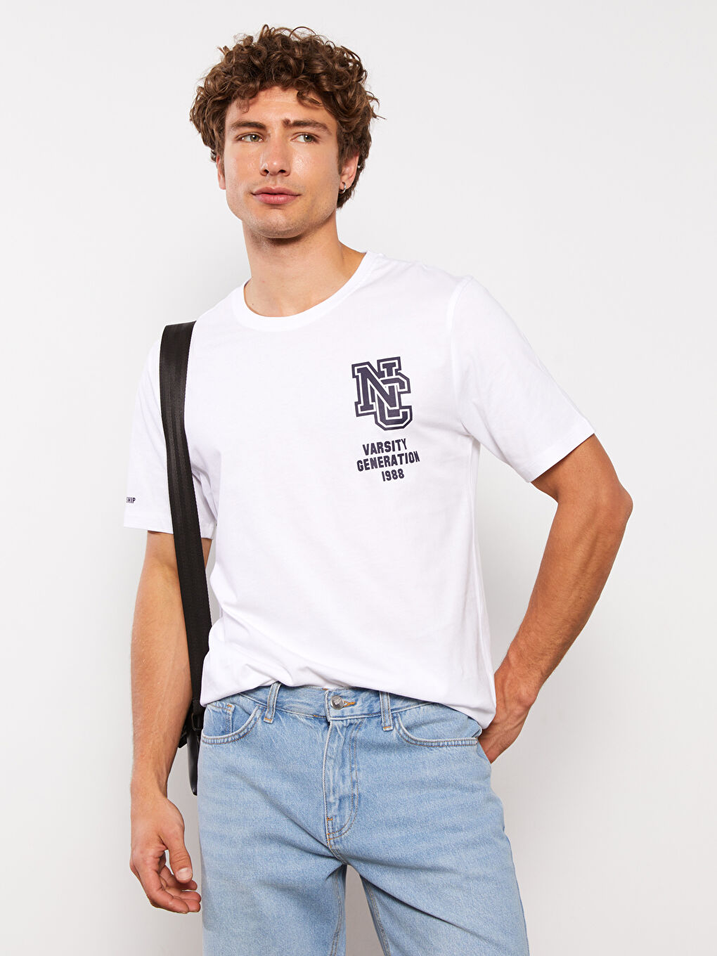 تيشيرت رجالي ياقة دائرية كم قصير مطبوع قطن ممشط-2