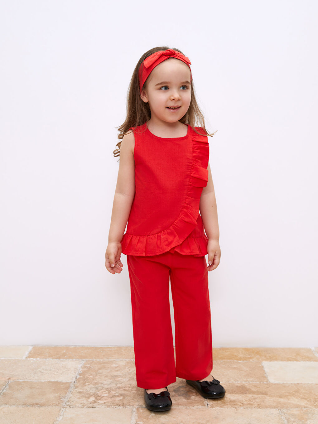 LCW baby Kirmizi Bisiklet Yaka Basic Kız Bebek 3'lü Takım