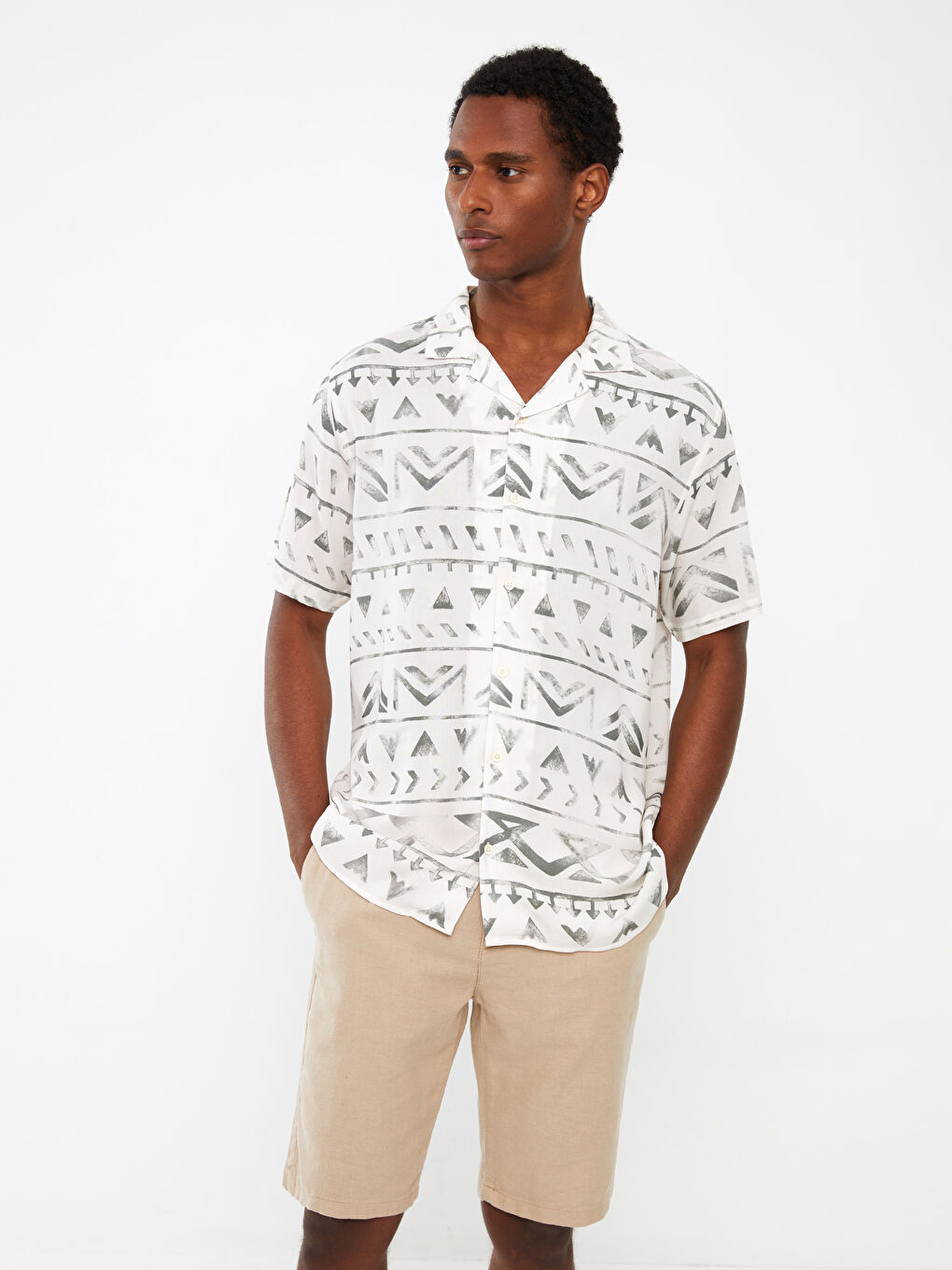 Regular Fit Short Sleeve Patterned Viscose Men's Shirt -S3CT07Z8-LRR