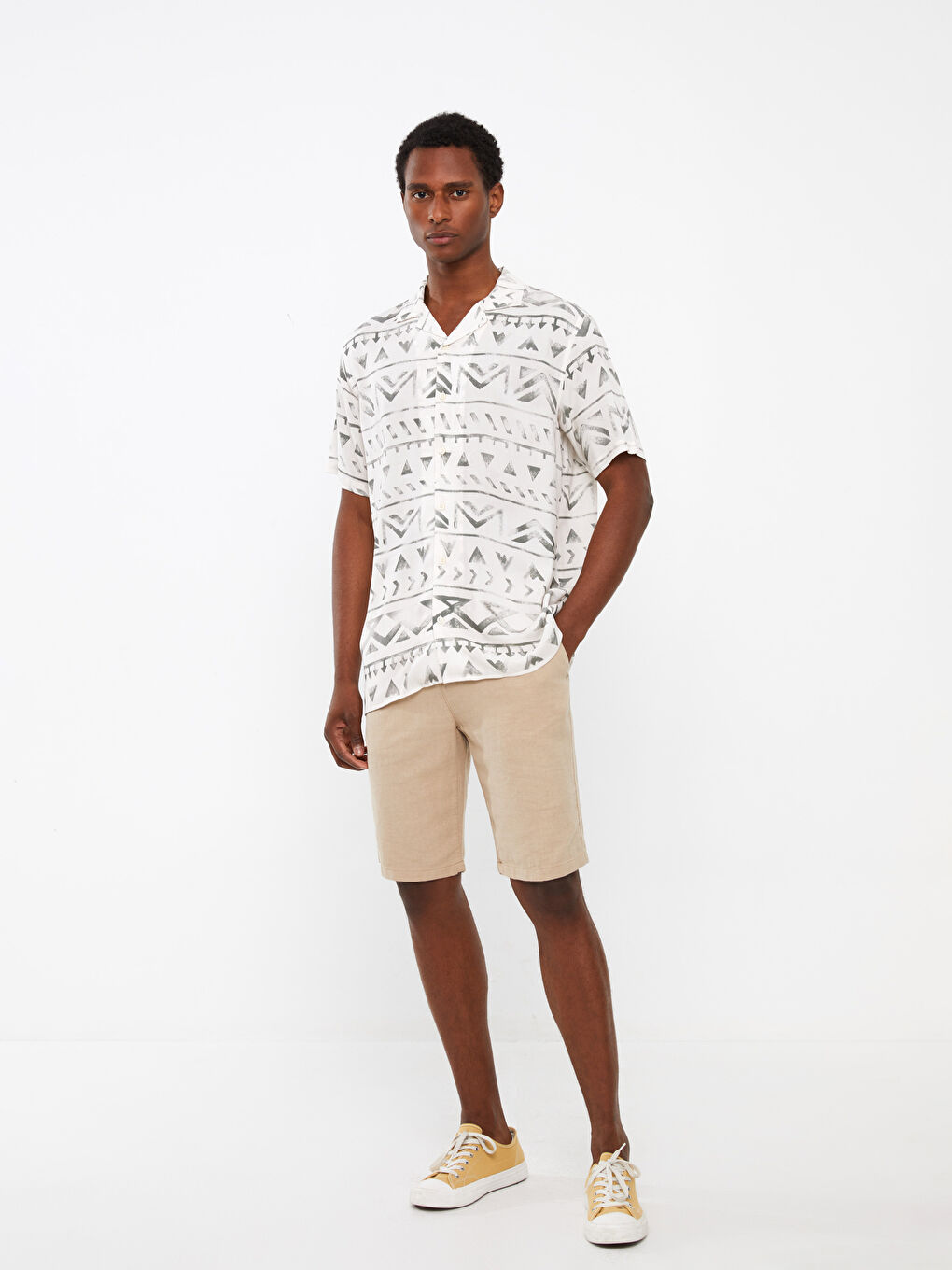 Regular Fit Short Sleeve Patterned Viscose Men's Shirt -S3CT07Z8-LRR