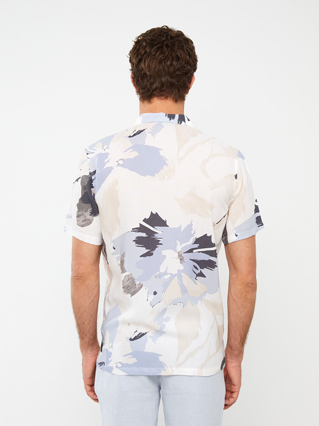 Ekru Regular Fit Kısa Kollu Desenli Viskon Erkek Gömlek-4