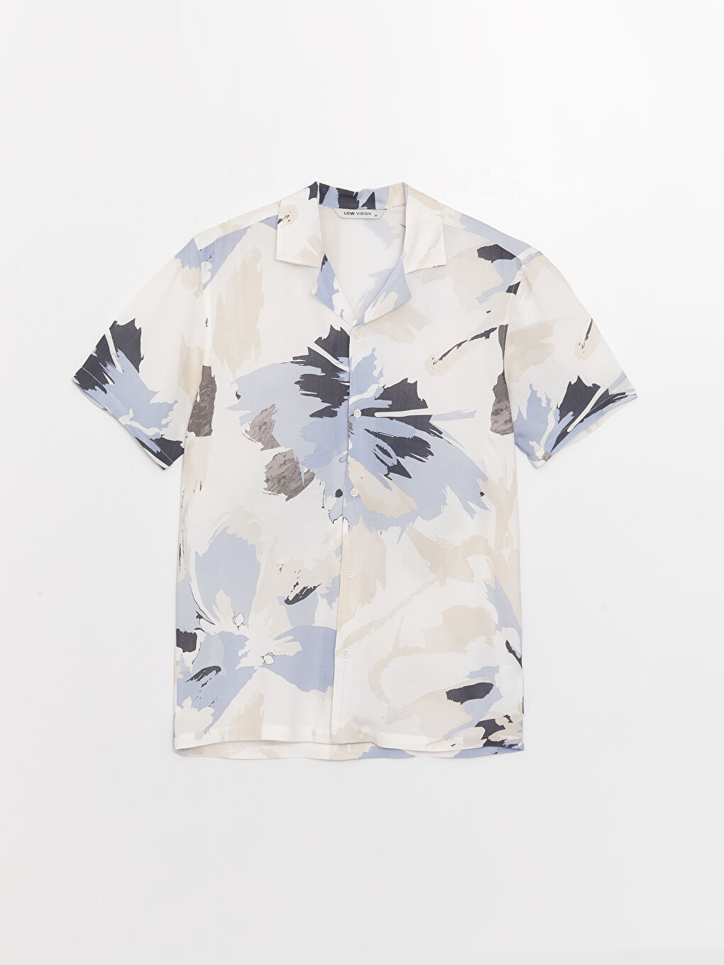 Ekru Regular Fit Kısa Kollu Desenli Viskon Erkek Gömlek-5