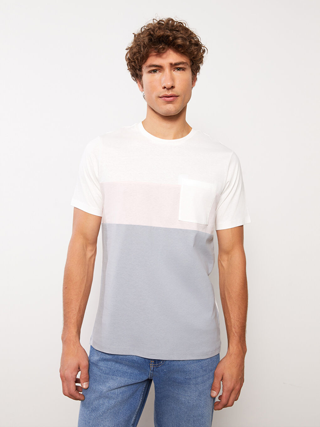 Crew Neck Short Sleeve Color Block Jersey Men's T-Shirt