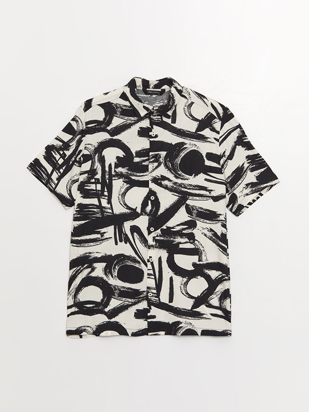 Siyah Regular Fit Kısa Kollu Desenli Viskon Erkek Gömlek-5