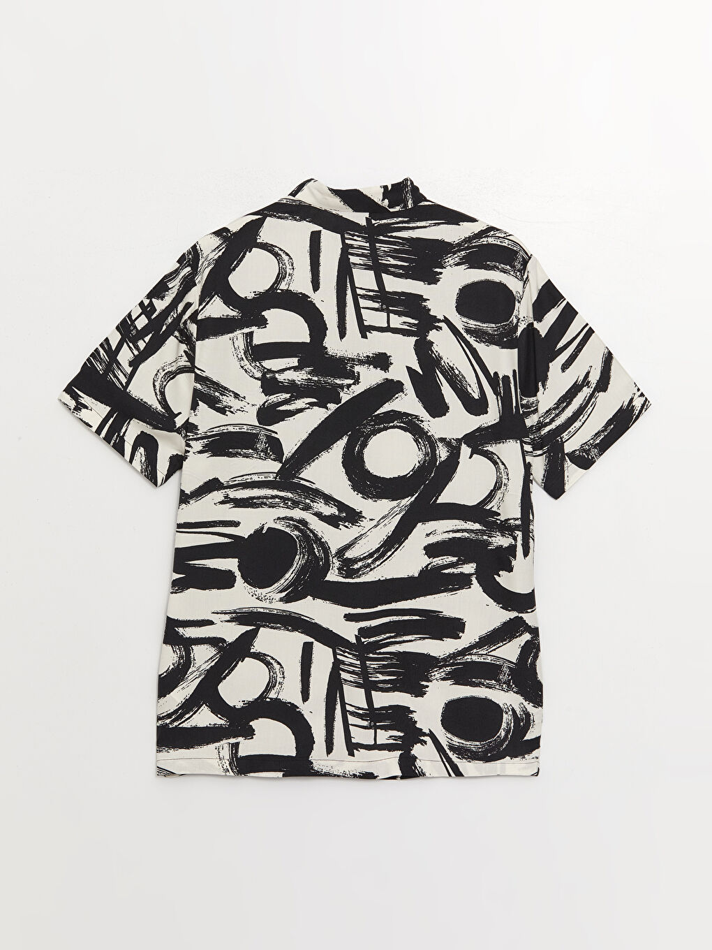 Siyah Regular Fit Kısa Kollu Desenli Viskon Erkek Gömlek-6