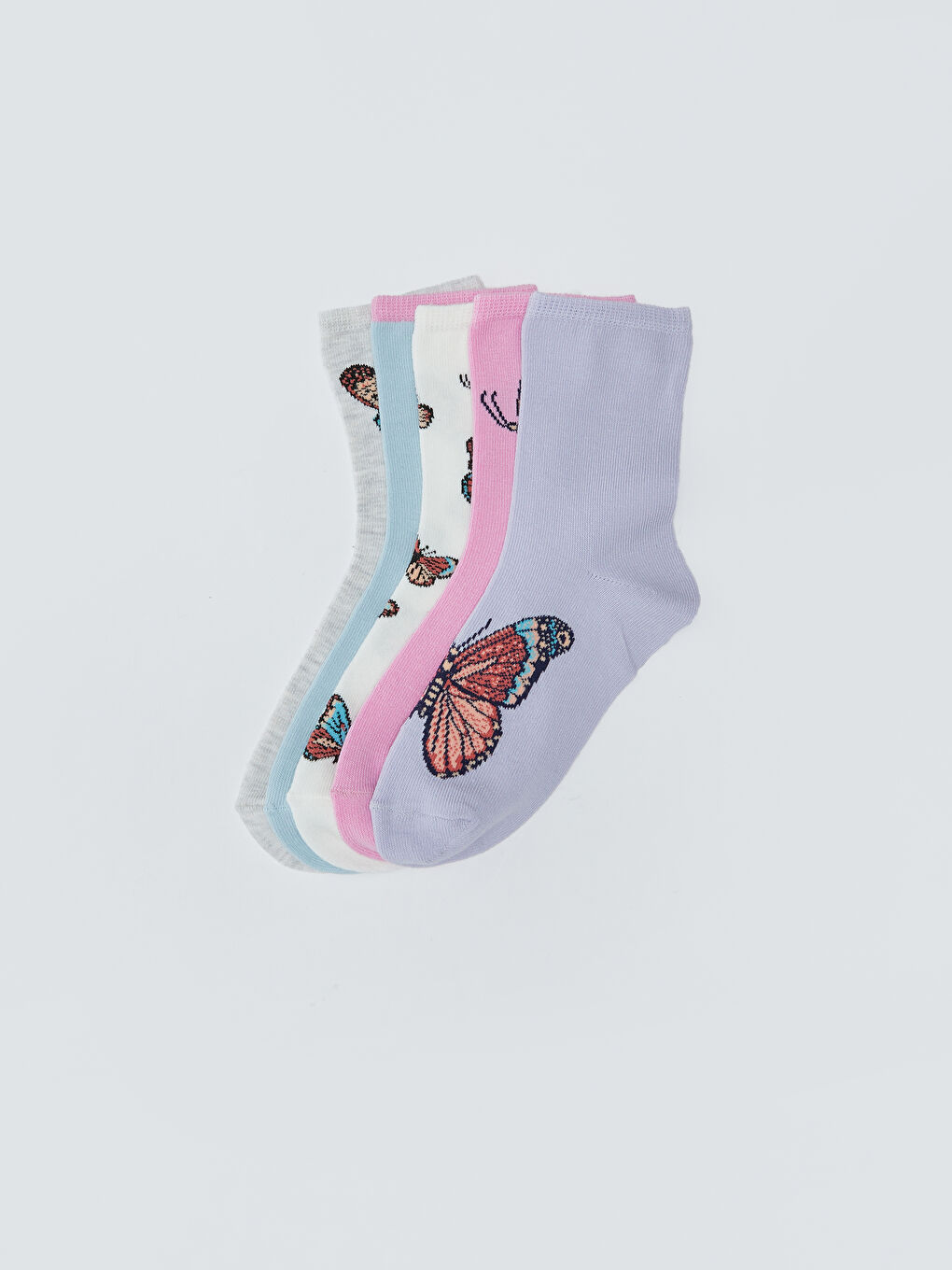 Lila Desenli Kız Çocuk Soket Çorap 5'li-2