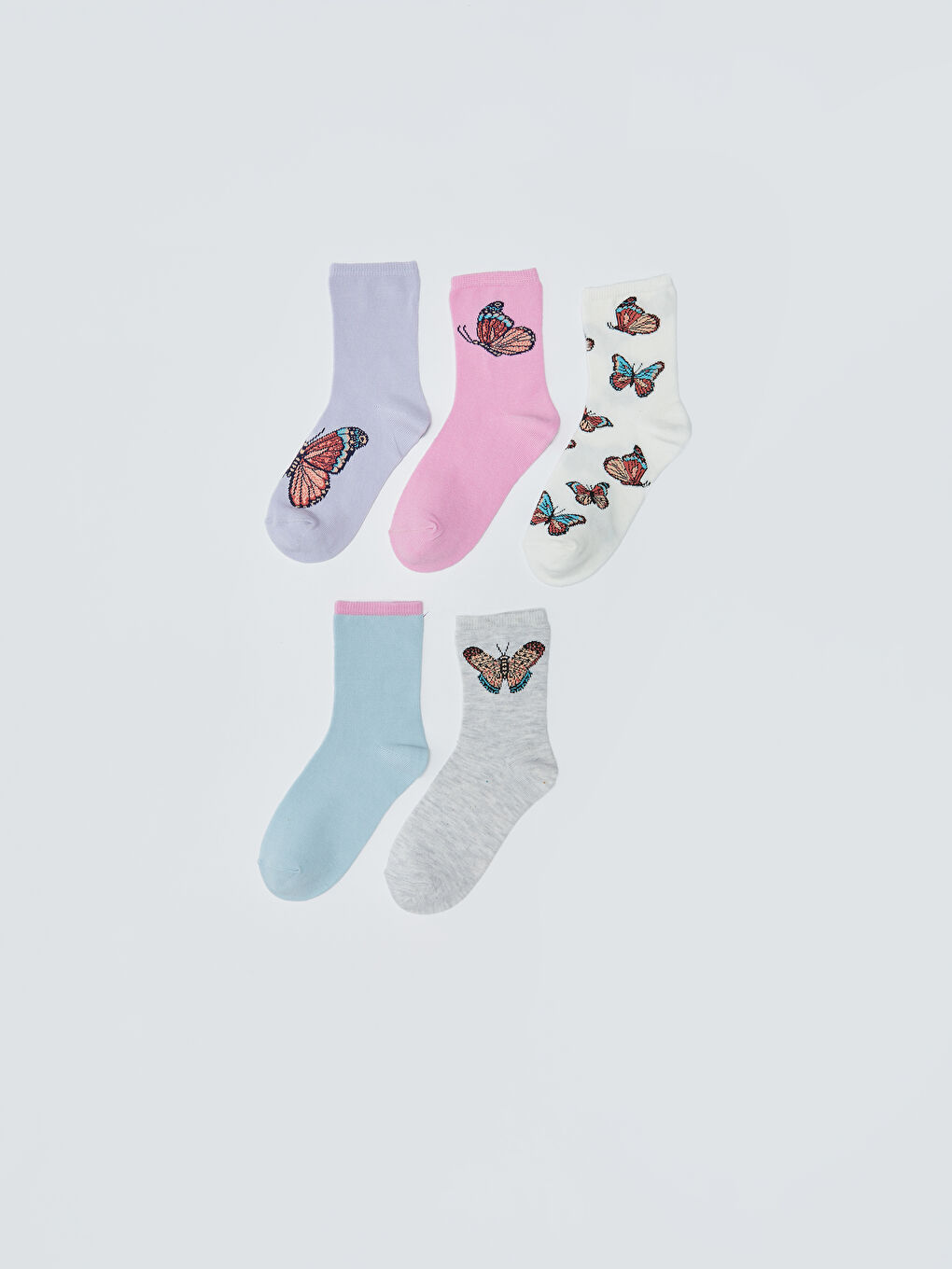 Lila Desenli Kız Çocuk Soket Çorap 5'li