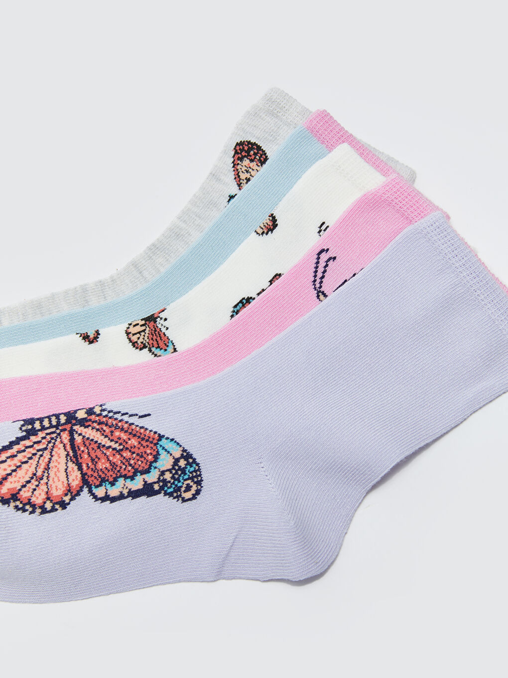 Lila Desenli Kız Çocuk Soket Çorap 5'li-3