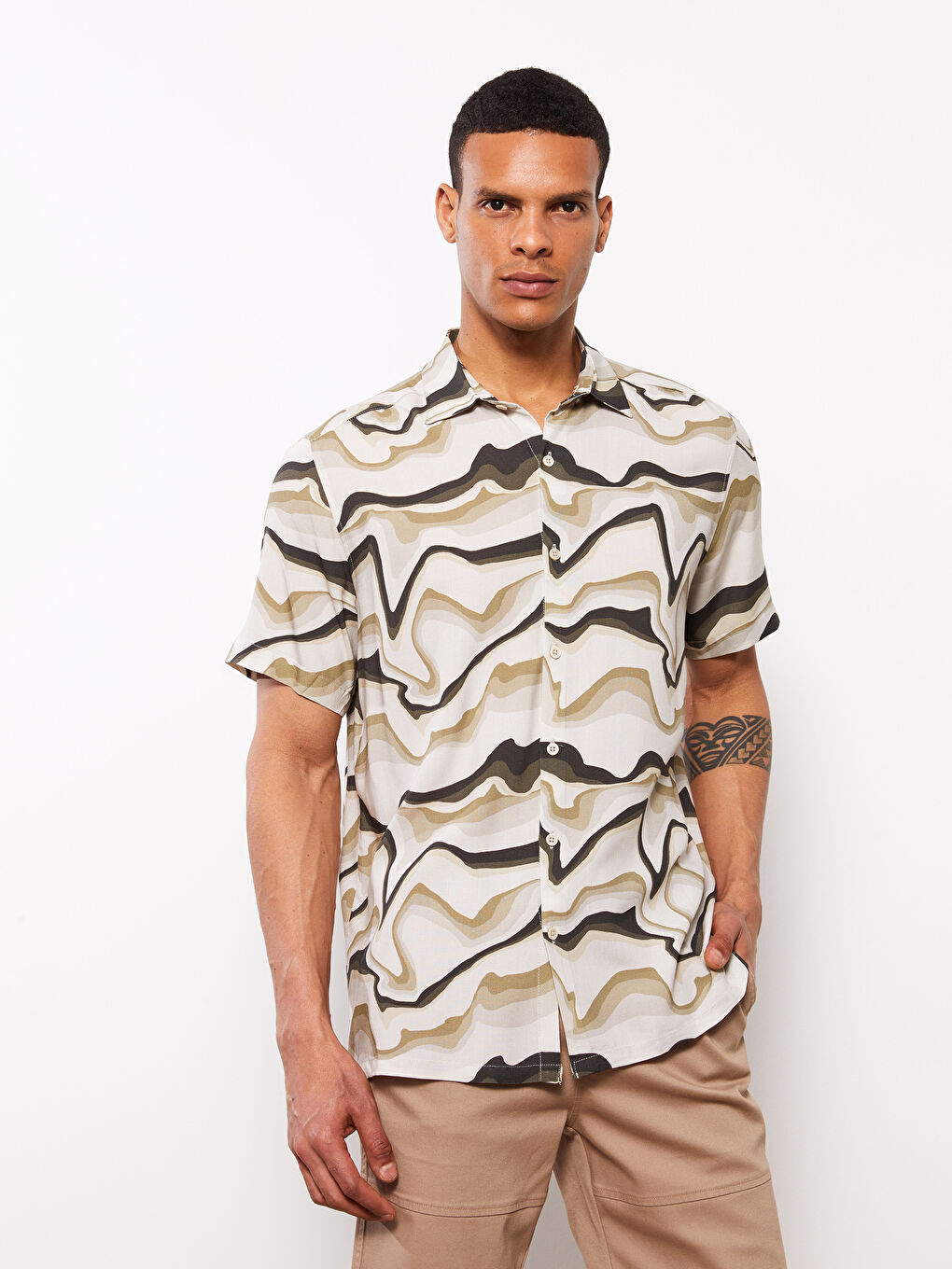 XSIDE Regular Fit Short Sleeve Patterned Men's Shirt -S3CT20Z8-F9C