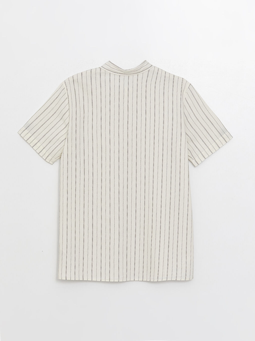 Siyah Regular Fit Kısa Kollu Çizgili Keten Karışımlı Erkek Gömlek-6