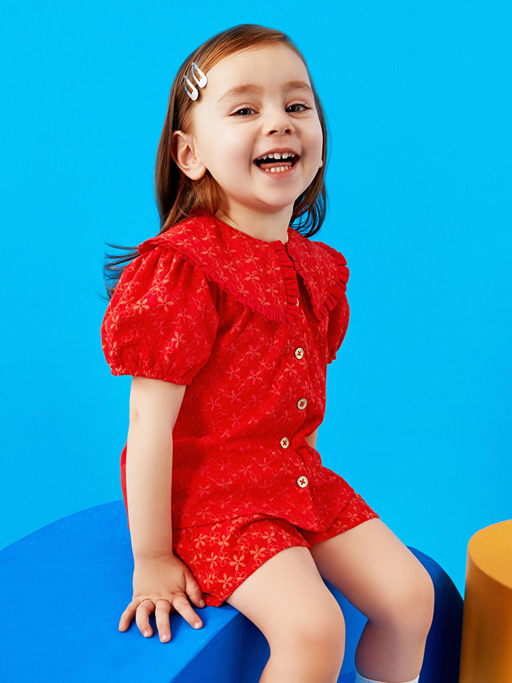 LCW baby Bebe Collar Short Sleeve Embroidery Detailed Baby Girl Shirt -S3CT28Z1-HBH
