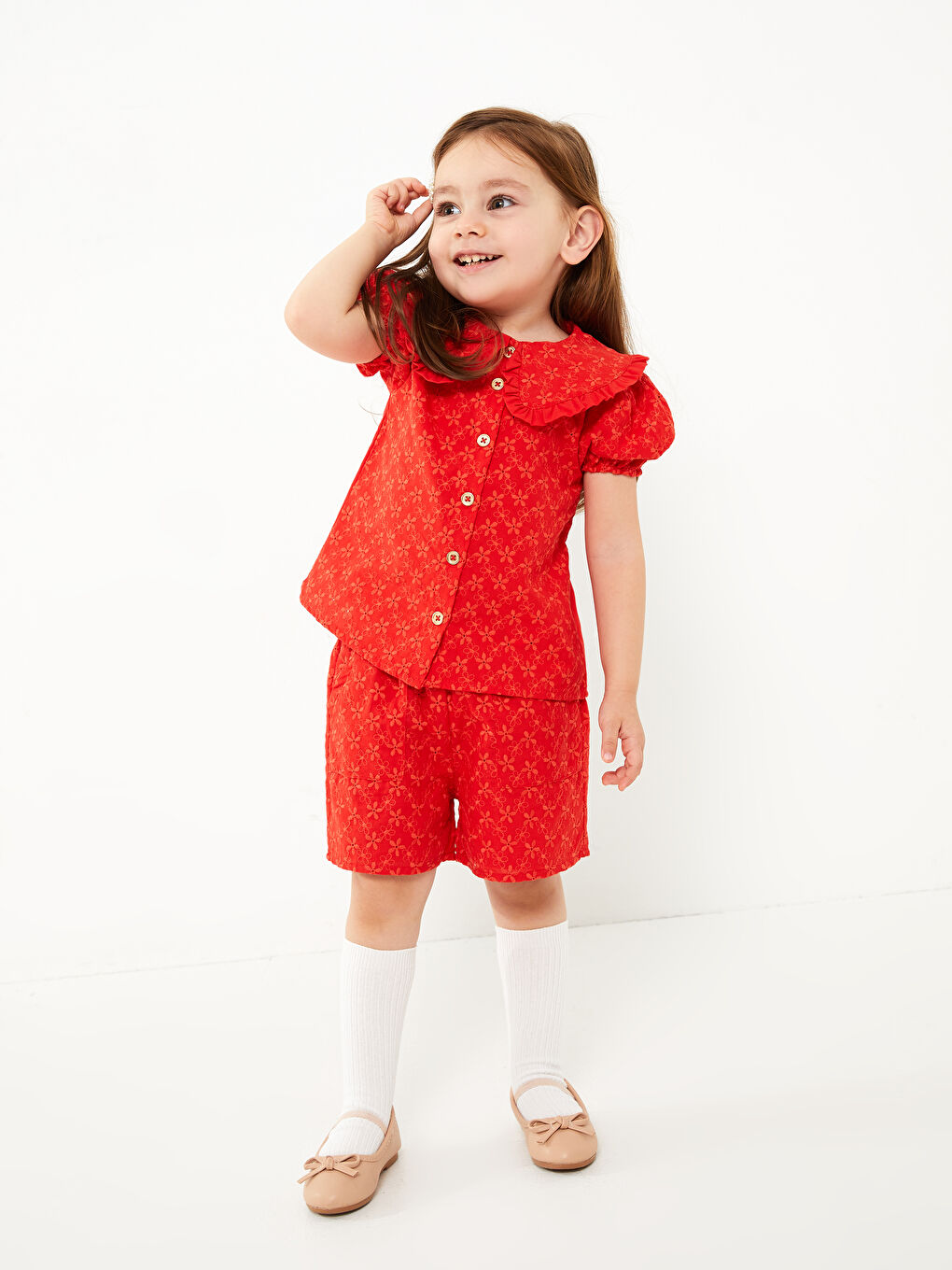 LCW baby Bebe Collar Short Sleeve Embroidery Detailed Baby Girl Shirt -S3CT28Z1-HBH