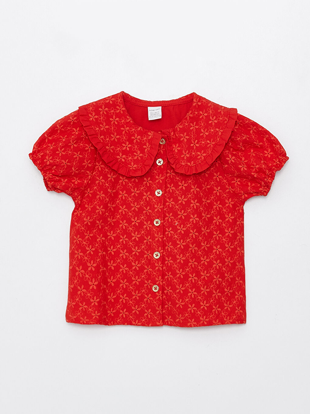 LCW baby Bebe Collar Short Sleeve Embroidery Detailed Baby Girl Shirt -S3CT28Z1-HBH