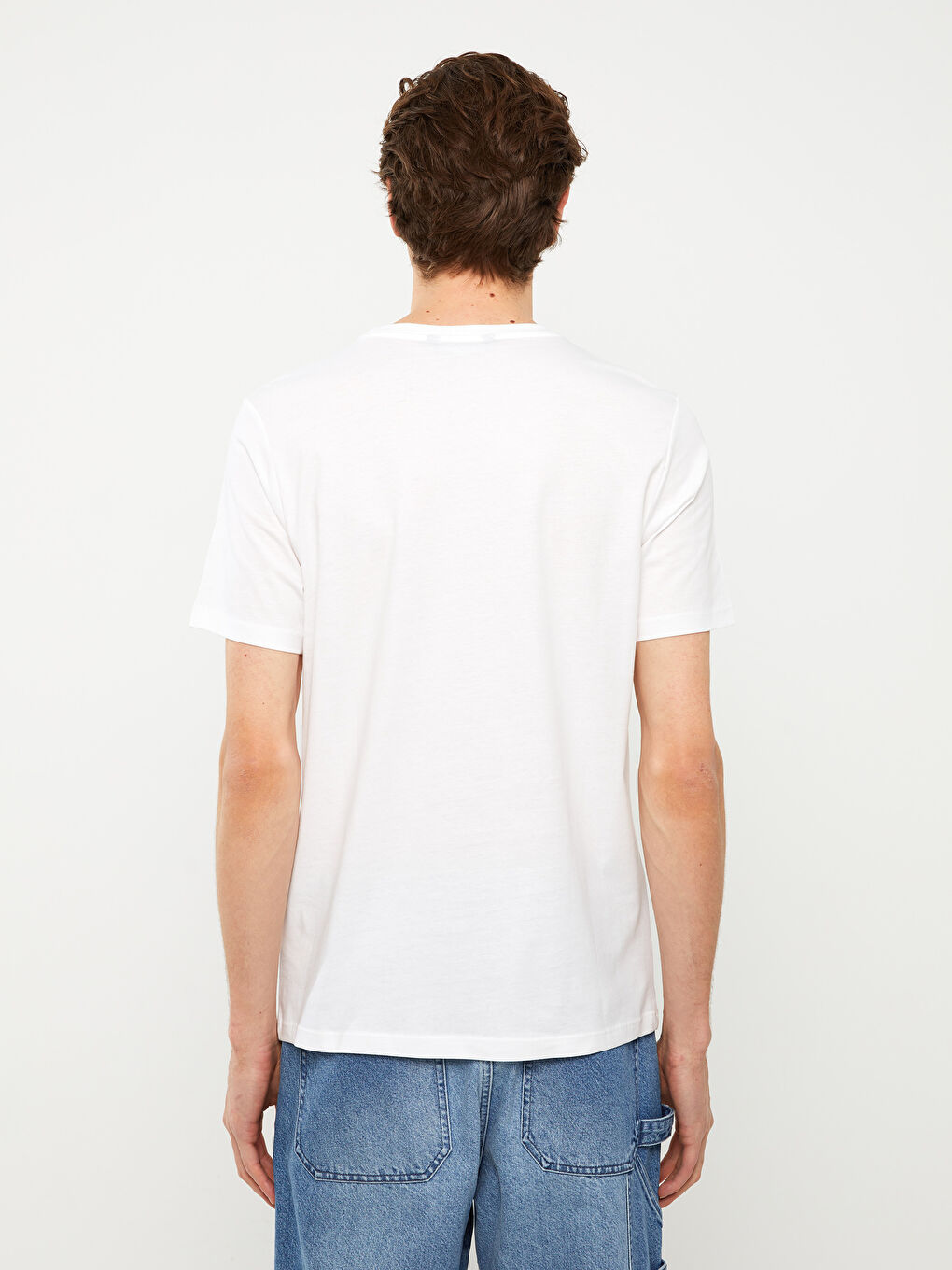 Beyaz Bisiklet Yaka Kısa Kollu Baskılı Penye Erkek Tişört-4