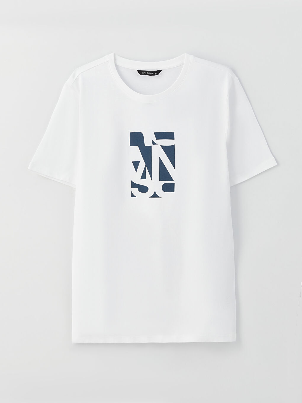 Beyaz Bisiklet Yaka Kısa Kollu Baskılı Penye Erkek Tişört-5