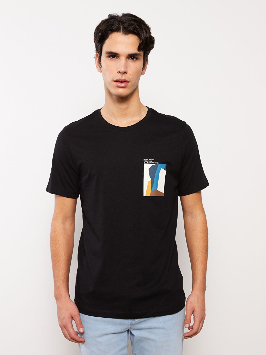 Crew Neck Short Sleeve Printed Combed Cotton Men's T-shirt-1