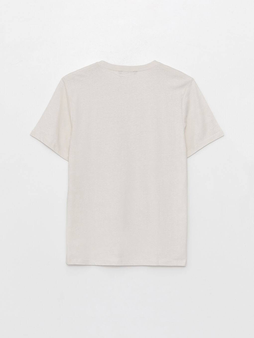 Bej Bisiklet Yaka Kısa Kollu Baskılı Erkek Tişört-6