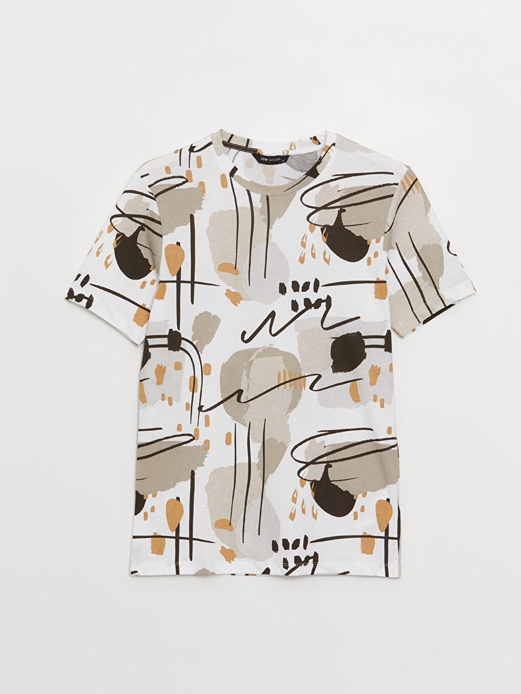 Beyaz Bisiklet Yaka Kısa Kollu Desenli Penye Erkek Tişört-5