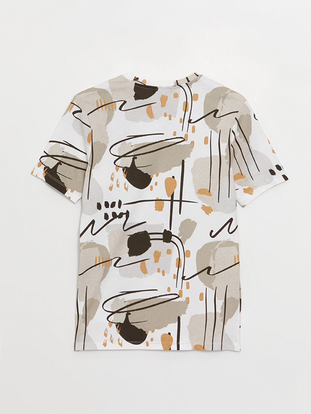 Beyaz Bisiklet Yaka Kısa Kollu Desenli Penye Erkek Tişört-6