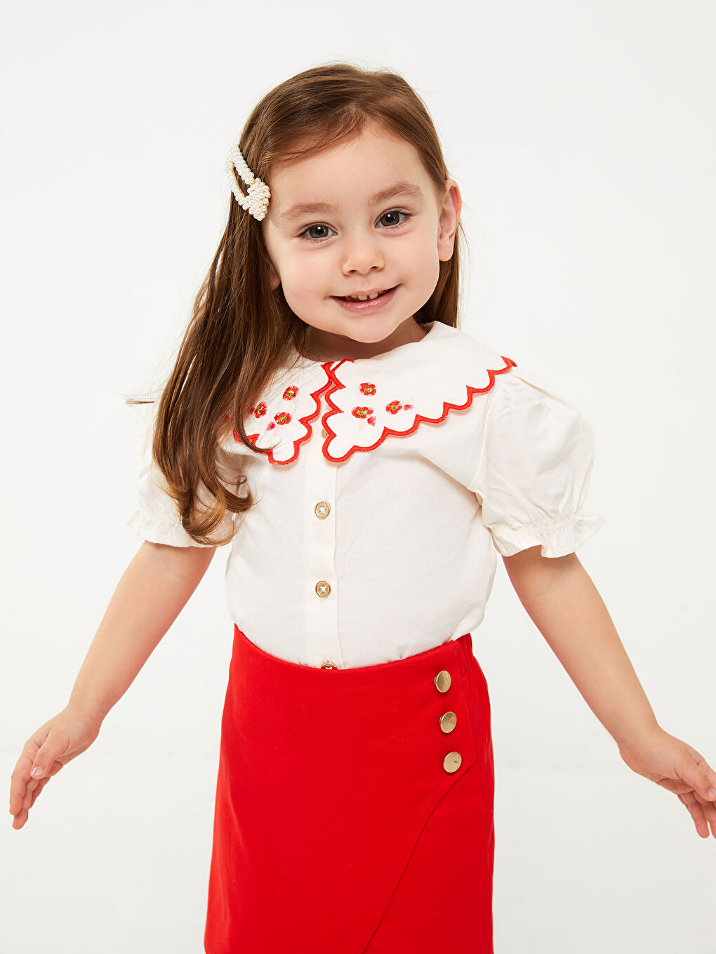 Bebe Collar Embroidery Detailed Baby Girl Shirt and Skirt 2-Pack Set -S3CT46Z1-FRC