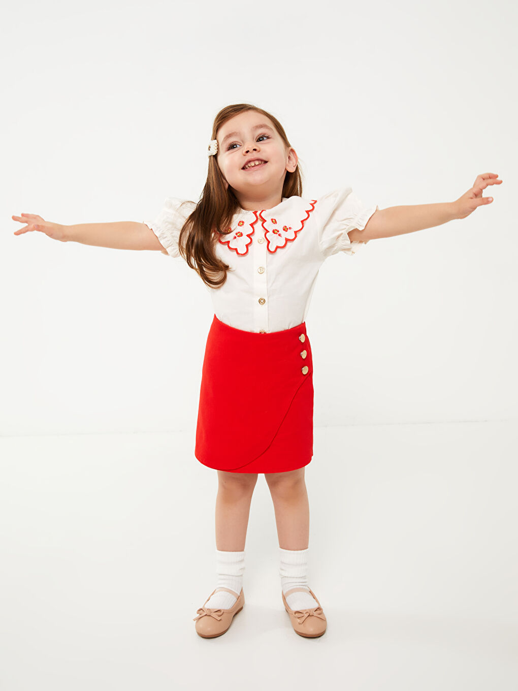 Bebe Collar Embroidery Detailed Baby Girl Shirt and Skirt 2-Pack Set -S3CT46Z1-FRC