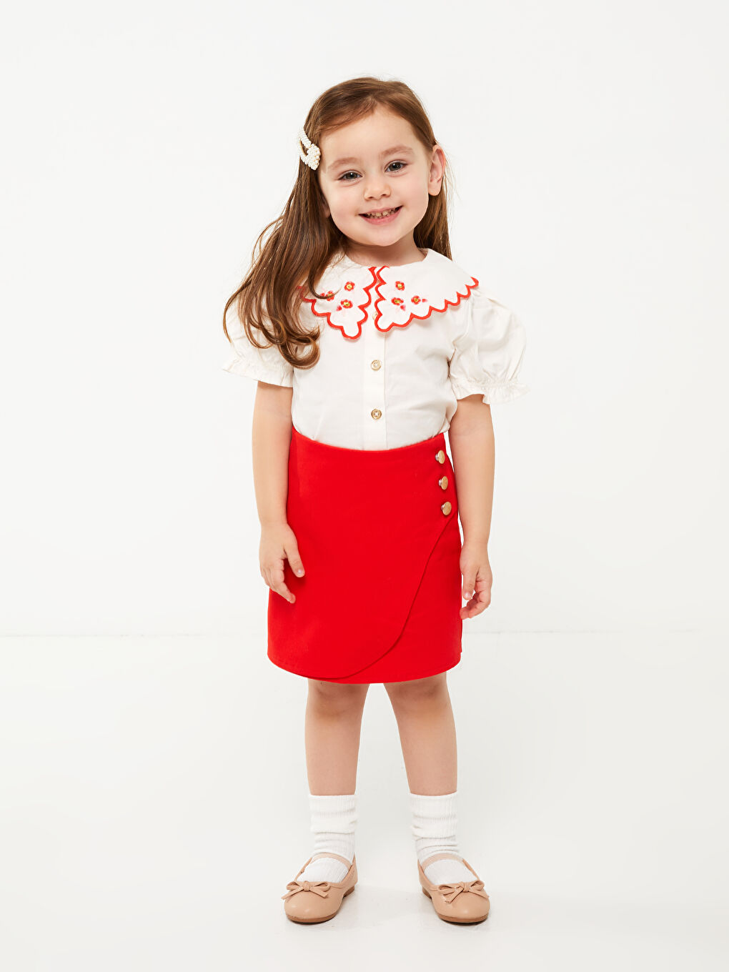 Bebe Collar Embroidery Detailed Baby Girl Shirt and Skirt 2-Pack Set -S3CT46Z1-FRC