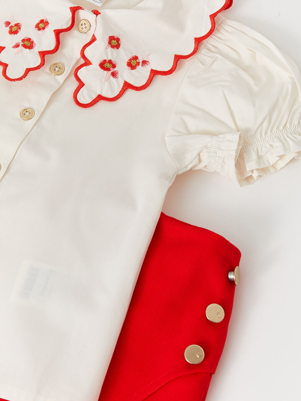 Bebe Collar Embroidery Detailed Baby Girl Shirt and Skirt 2-Pack Set -S3CT46Z1-FRC