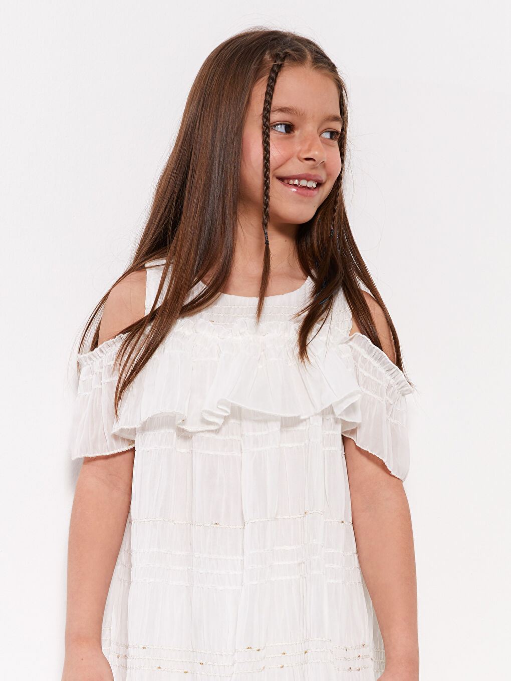 Платье Для Девочки С Круглым Вырезом И Открытыми Плечами, С Короткими Рукавами-2