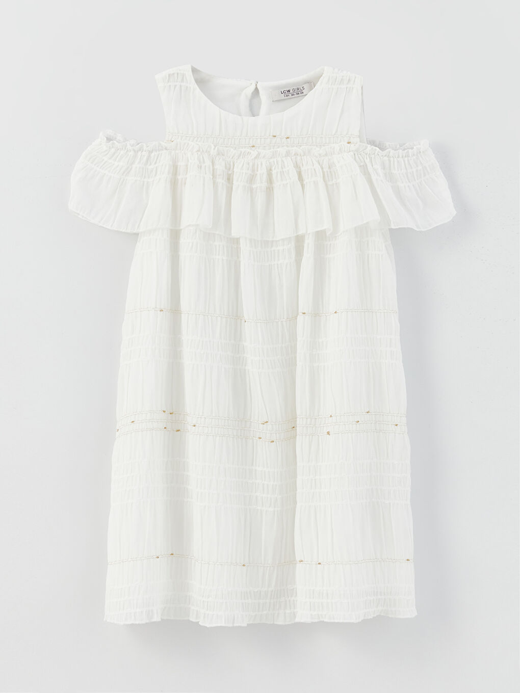 Платье Для Девочки С Круглым Вырезом И Открытыми Плечами, С Короткими Рукавами-3