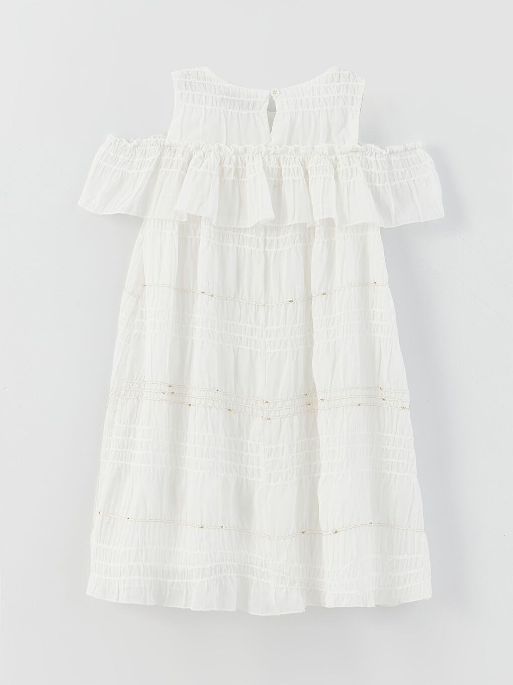 Платье Для Девочки С Круглым Вырезом И Открытыми Плечами, С Короткими Рукавами-4