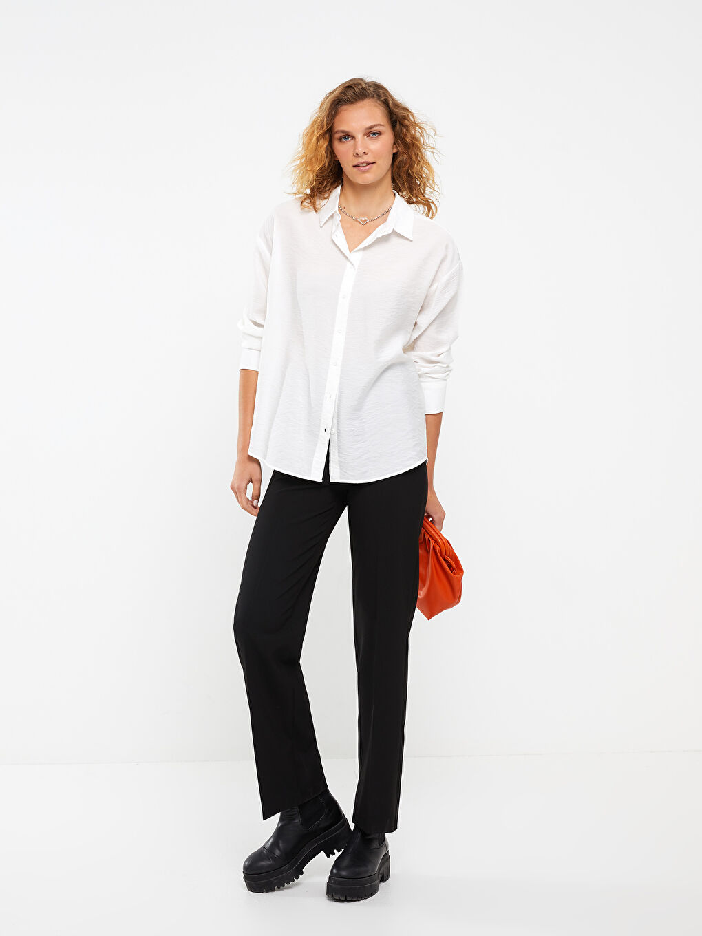 Beyaz Düz Uzun Kollu Aerobin Kadın Gömlek-2